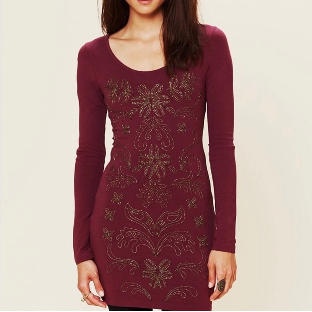 Free People Lady in Waiting Embroidered Bodycon Dress